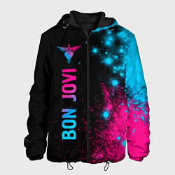 Куртка с капюшоном мужская Bon Jovi - neon gradient: по-вертикали, цвет: 3D-черный