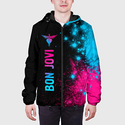 Куртка с капюшоном мужская Bon Jovi - neon gradient: по-вертикали, цвет: 3D-черный — фото 2