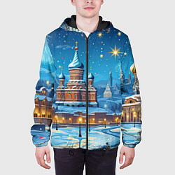 Куртка с капюшоном мужская Новогодняя Москва, цвет: 3D-черный — фото 2