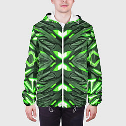 Куртка с капюшоном мужская Кибер неоновая броня зелёная, цвет: 3D-белый — фото 2