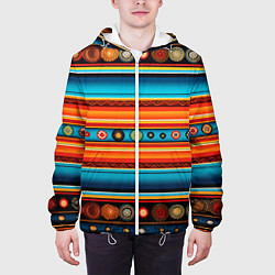 Куртка с капюшоном мужская Этнический узор в горизонтальную полоску, цвет: 3D-белый — фото 2