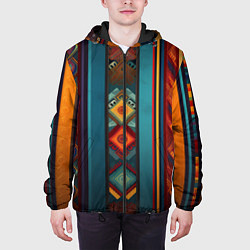 Куртка с капюшоном мужская Этнический орнамент в вертикальную полоску, цвет: 3D-черный — фото 2
