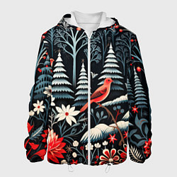 Мужская куртка Новогодний лес и птицы