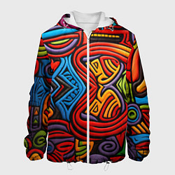 Куртка с капюшоном мужская Разноцветный узор в стиле абстракционизм, цвет: 3D-белый