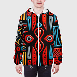 Куртка с капюшоном мужская Красно-синий узор в африканском стиле, цвет: 3D-белый — фото 2
