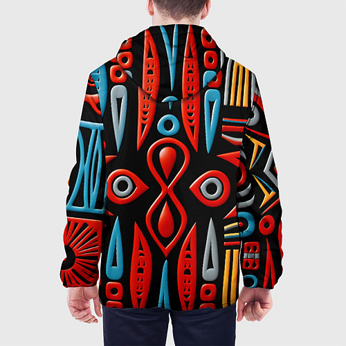 Мужская куртка Красно-синий узор в африканском стиле / 3D-Белый – фото 4