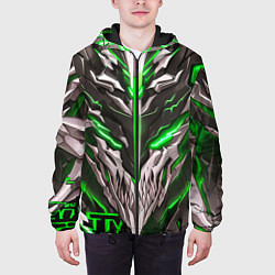 Куртка с капюшоном мужская Зелёный неоновый кибер демон, цвет: 3D-черный — фото 2