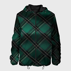 Куртка с капюшоном мужская Тёмно-зелёная диагональная шотландская клетка, цвет: 3D-черный