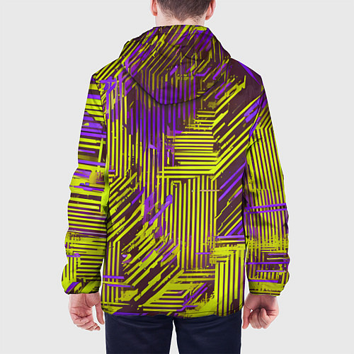 Мужская куртка Киберпанк линии фиолетовые и жёлтые / 3D-Черный – фото 4