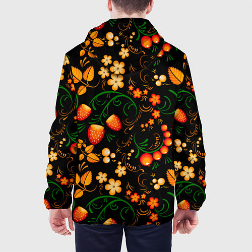 Мужская куртка Хохлома - цветы и ягоды / 3D-Черный – фото 4