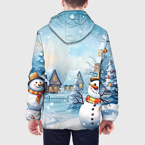 Мужская куртка Новогодний городок и снеговики / 3D-Белый – фото 4