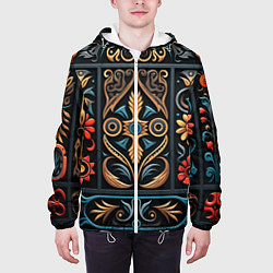 Куртка с капюшоном мужская Узор с растительными элементами в славянском стиле, цвет: 3D-белый — фото 2