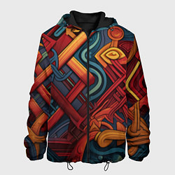 Куртка с капюшоном мужская Абстрактный узор в этническом стиле, цвет: 3D-черный