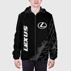 Куртка с капюшоном мужская Lexus speed на темном фоне со следами шин вертикал, цвет: 3D-черный — фото 2