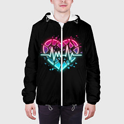 Куртка с капюшоном мужская Разбитое сердце с линией пульса со свечением, цвет: 3D-белый — фото 2