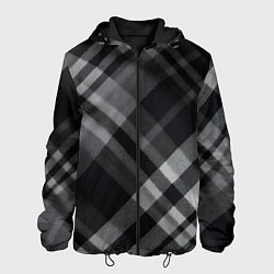 Куртка с капюшоном мужская Черно-белая диагональная клетка в шотландском стил, цвет: 3D-черный