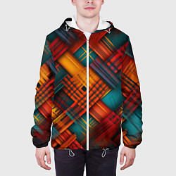 Куртка с капюшоном мужская Разноцветная клетка в шотландском стиле, цвет: 3D-белый — фото 2