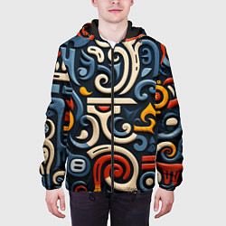 Куртка с капюшоном мужская Абстрактный цветной паттерн в славянском стиле, цвет: 3D-черный — фото 2