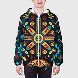 Куртка с капюшоном мужская Симметричный орнамент в славянском стиле, цвет: 3D-белый — фото 2