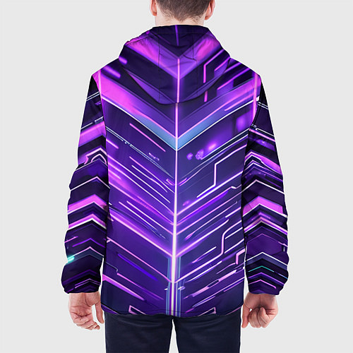 Мужская куртка Фиолетовые неон полосы киберпанк / 3D-Белый – фото 4