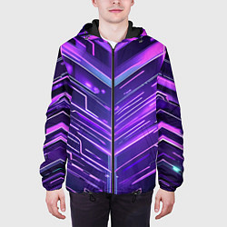 Куртка с капюшоном мужская Фиолетовые неон полосы киберпанк, цвет: 3D-черный — фото 2