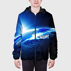 Куртка с капюшоном мужская Восход солнца в космосе, цвет: 3D-черный — фото 2
