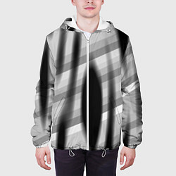 Куртка с капюшоном мужская Черные размытые овалы и полосы, цвет: 3D-белый — фото 2
