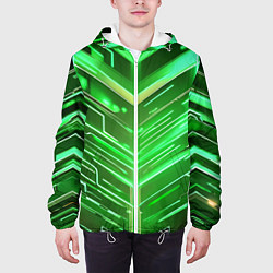 Куртка с капюшоном мужская Зелёные неон полосы киберпанк, цвет: 3D-белый — фото 2