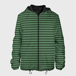 Куртка с капюшоном мужская Приглушённый зелёный полосатый, цвет: 3D-черный