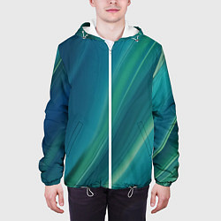 Куртка с капюшоном мужская Сине-зелёная жидкая текстура - нейросеть, цвет: 3D-белый — фото 2