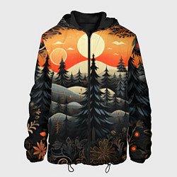 Куртка с капюшоном мужская Зимний лес в ожидании праздника, цвет: 3D-черный