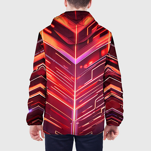 Мужская куртка Красные неон полосы киберпанк / 3D-Белый – фото 4