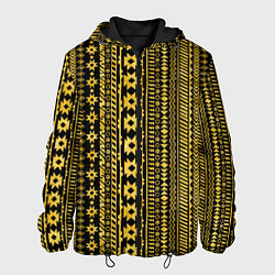 Куртка с капюшоном мужская Африканские узоры жёлтый на чёрном, цвет: 3D-черный