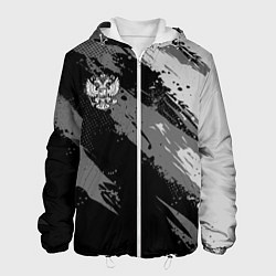 Куртка с капюшоном мужская Герб РФ - серый монохромный, цвет: 3D-белый