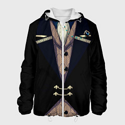 Куртка с капюшоном мужская Фрак тёмный с цепочками и брошью, цвет: 3D-белый