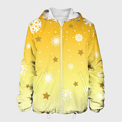 Куртка с капюшоном мужская Снежинки и звезды на желтом, цвет: 3D-белый