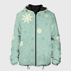 Мужская куртка Снежинки и звезды на матно зеленем