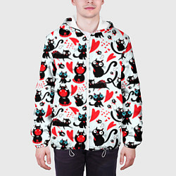 Куртка с капюшоном мужская Смешные любящие кошки, цвет: 3D-белый — фото 2