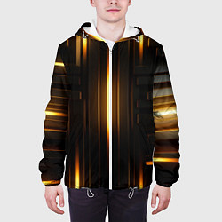 Куртка с капюшоном мужская Неоновый узор черное золото стене, цвет: 3D-белый — фото 2