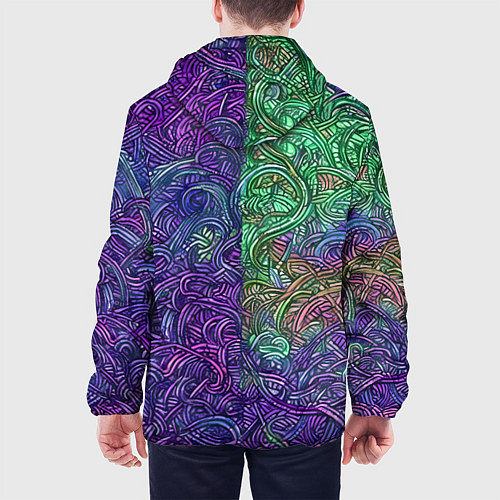 Мужская куртка Вьющийся узор фиолетовый и зелёный / 3D-Белый – фото 4