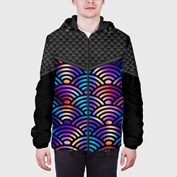 Куртка с капюшоном мужская Сэйгайха - морские волны и северное сияние, цвет: 3D-черный — фото 2