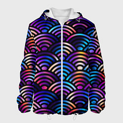Куртка с капюшоном мужская Разноцветные волны-чешуйки, цвет: 3D-белый