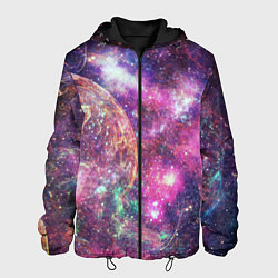 Куртка с капюшоном мужская Пурпурные космические туманности со звездами, цвет: 3D-черный