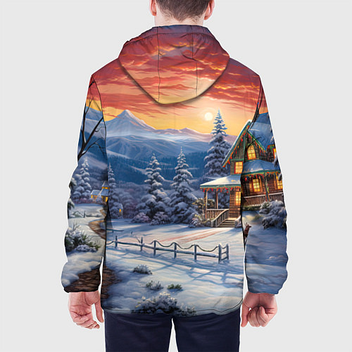 Мужская куртка Зимний праздник в сказочном городке / 3D-Белый – фото 4