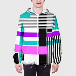 Куртка с капюшоном мужская Геометрический узор в стиле пэчворк, цвет: 3D-белый — фото 2