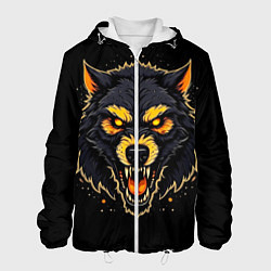 Куртка с капюшоном мужская Волк чёрный хищник, цвет: 3D-белый