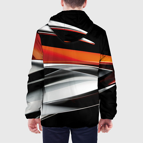 Мужская куртка Оранжевая и металлическая абстракция / 3D-Белый – фото 4