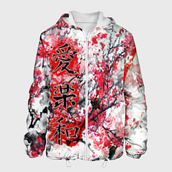 Куртка с капюшоном мужская Японский стиль иероглифы, цвет: 3D-белый