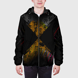 Куртка с капюшоном мужская Японские иероглифы текстуры, цвет: 3D-черный — фото 2