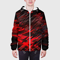 Куртка с капюшоном мужская Черно красные текстуры, цвет: 3D-белый — фото 2